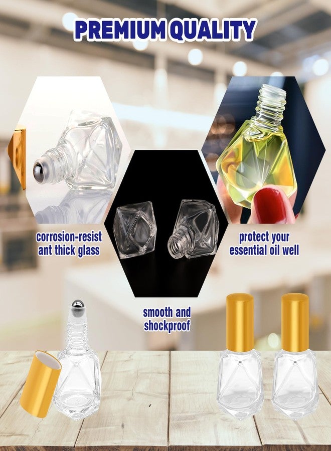 Waltool 41Pcs 8ml/0.27oz Polygonal Clear Glass Roller Bottles Kit Contains Stainless Steel Empty Refillable Roll on Glass Bottles, Funnels, Blank Labels, Opener, Pipettes for Essential Oil - Image 3
